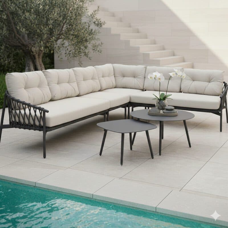 CASA DOMA "Lucca/Rapello" Loungeset 6-teilig, Aluminium und Rope anthrazit, Bezüge beige (Bild KI-generiert)