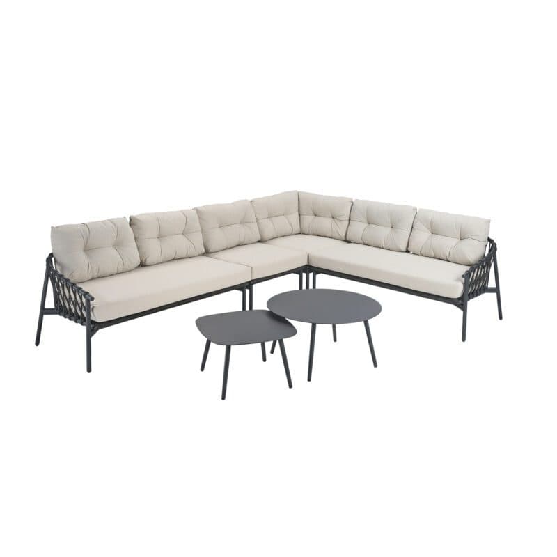 CASA DOMA "Lucca/Rapello" Loungeset 6-teilig, Aluminium und Rope anthrazit, Bezüge Sunproof beige