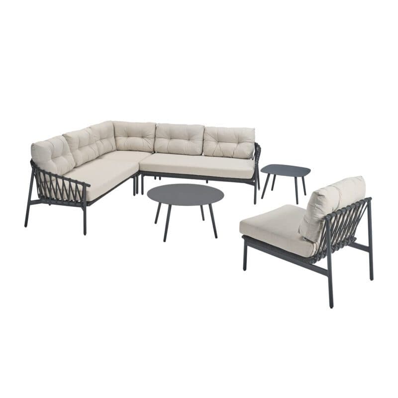 CASA DOMA "Lucca/Rapello" Loungeset 6-teilig, Aluminium und Rope anthrazit, Bezüge Sunproof beige