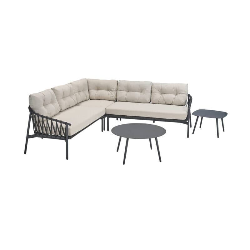 CASA DOMA "Lucca/Rapello" Loungeset 5-teilig, Aluminium und Rope anthrazit, Bezüge Sunproof beige