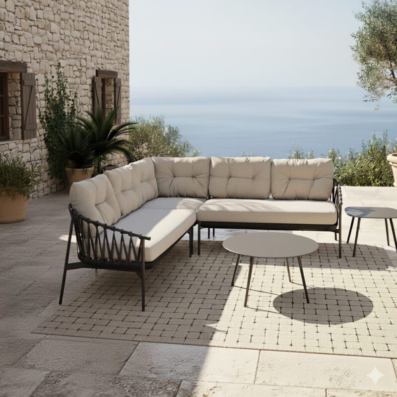 CASA DOMA "Lucca/Rapello" Loungeset 5-teilig, Aluminium und Rope anthrazit, Bezüge beige (Bild KI-generiert)