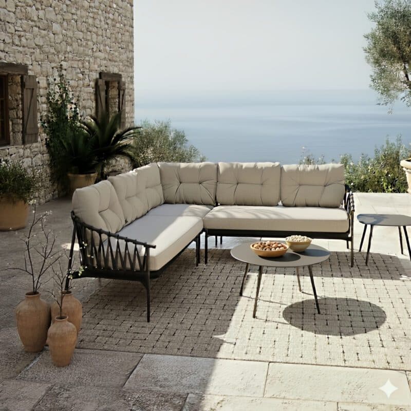 CASA DOMA "Lucca/Rapello" Loungeset 5-teilig, Aluminium und Rope anthrazit, Bezüge beige (Bild KI-generiert)