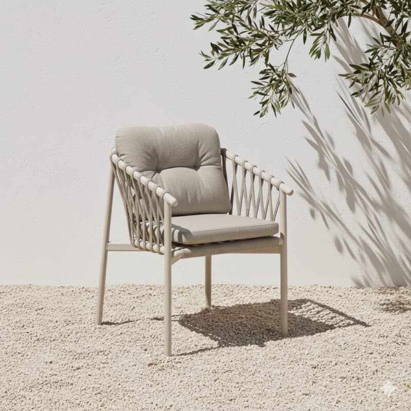 CASA DOMA "Lucca" Diningsessel, Aluminium cream, Rope fossil, Bezug braunbeige (Bild KI-generiert)