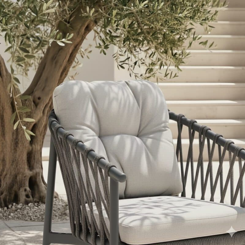 CASA DOMA "Lucca" Diningsessel, Aluminium anthrazit, Rope anthrazit, Bezug beige (Bild KI-generiert)