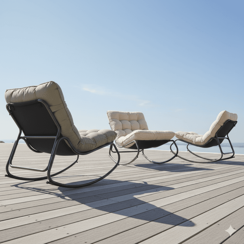 CASA DOMA "Paola" Schaukelstuhl, Stahl anthrazit, Bezug beige und grün (Bild KI-generiert)