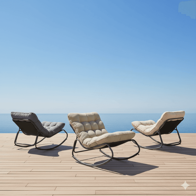 CASA DOMA "Paola" Schaukelstuhl, Stahl anthrazit, Bezug beige, grau und grün (Bild KI-generiert)