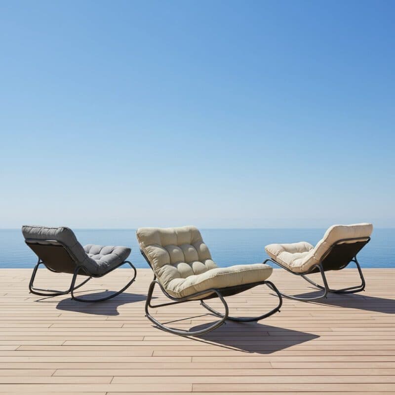 CASA DOMA "Paola" Schaukelstuhl, Stahl anthrazit, Bezug beige, grau und grün (Bild KI-generiert)