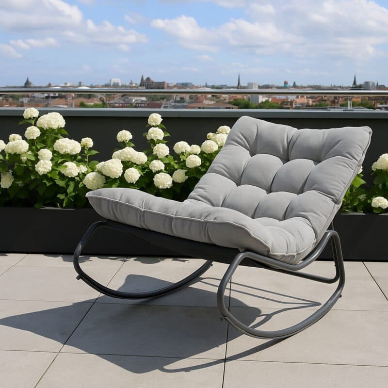 CASA DOMA "Paola" Schaukelstuhl, Stahl anthrazit, Bezug grau (Bild KI-generiert)