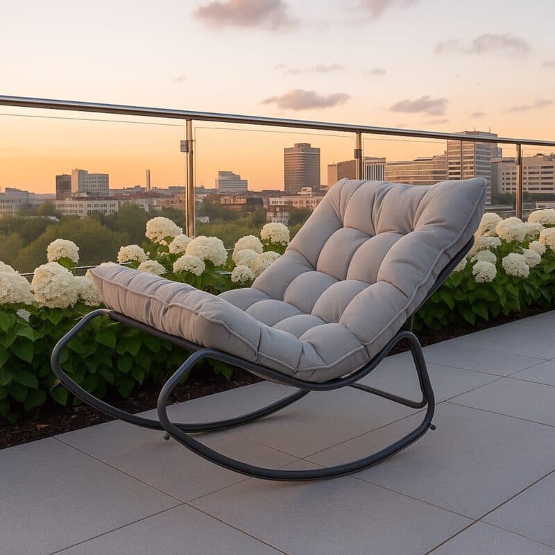 CASA DOMA "Paola" Schaukelstuhl, Stahl anthrazit, Bezug grau (Bild KI-generiert)