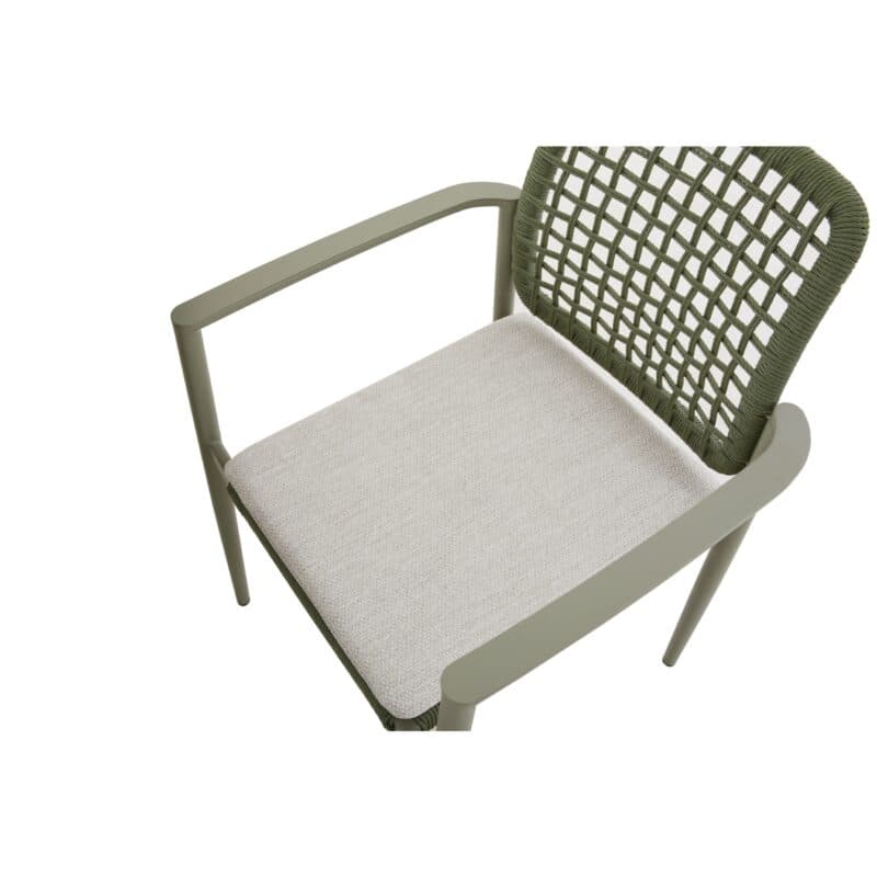 CASA DOMA "Lavello" Stapelstuhl, Gestell Aluminium moosgrün, Polyrattan grün, Kissen beige