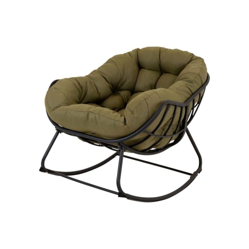 Lesli Living "Cozy" Schaukelstuhl, Aluminium schwarz matt, Kissen olive