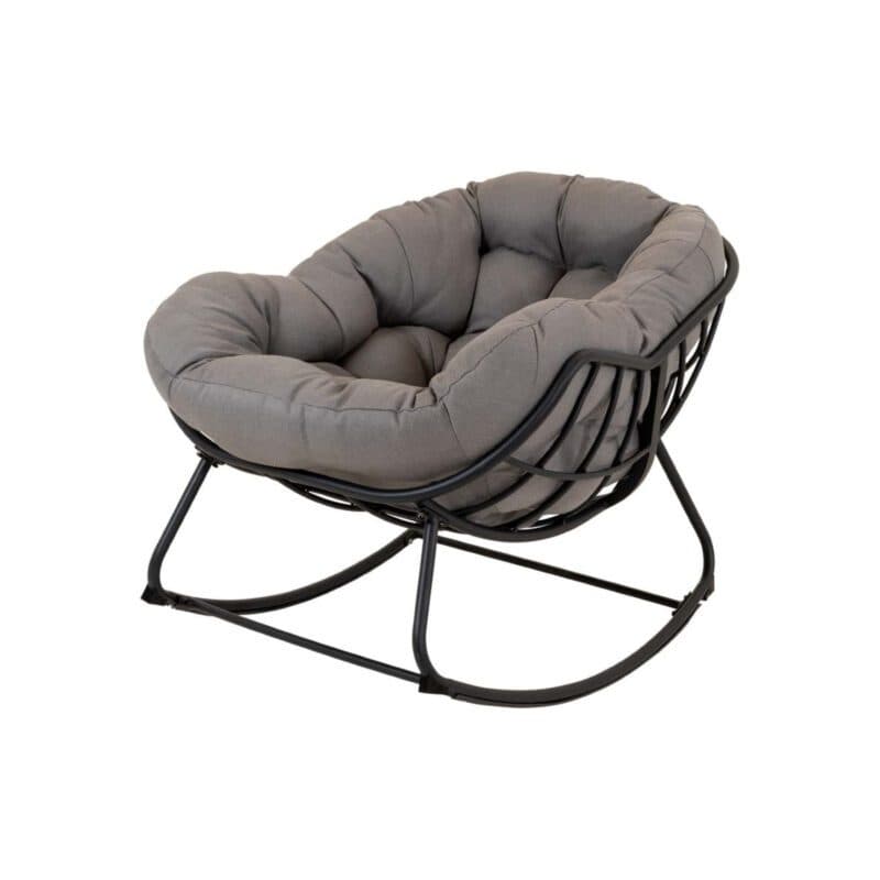 Lesli Living "Cozy" Schaukelstuhl, Aluminium schwarz matt, Kissen stone