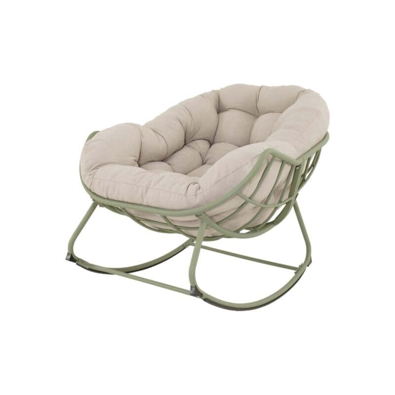 Lesli Living "Cozy" Schaukelstuhl, Aluminium soft green matt, Kissen beige