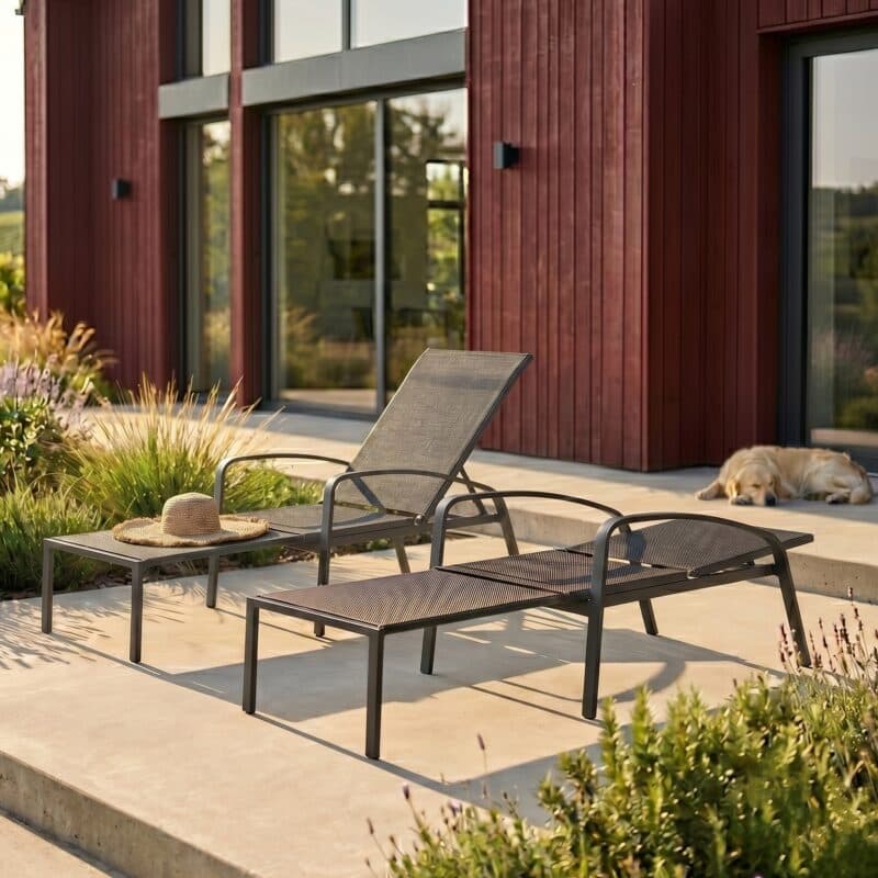 Liadomo "Atessa" Deckchair, Aluminium und Textilgewebe anthrazit (Bild KI-generiert)