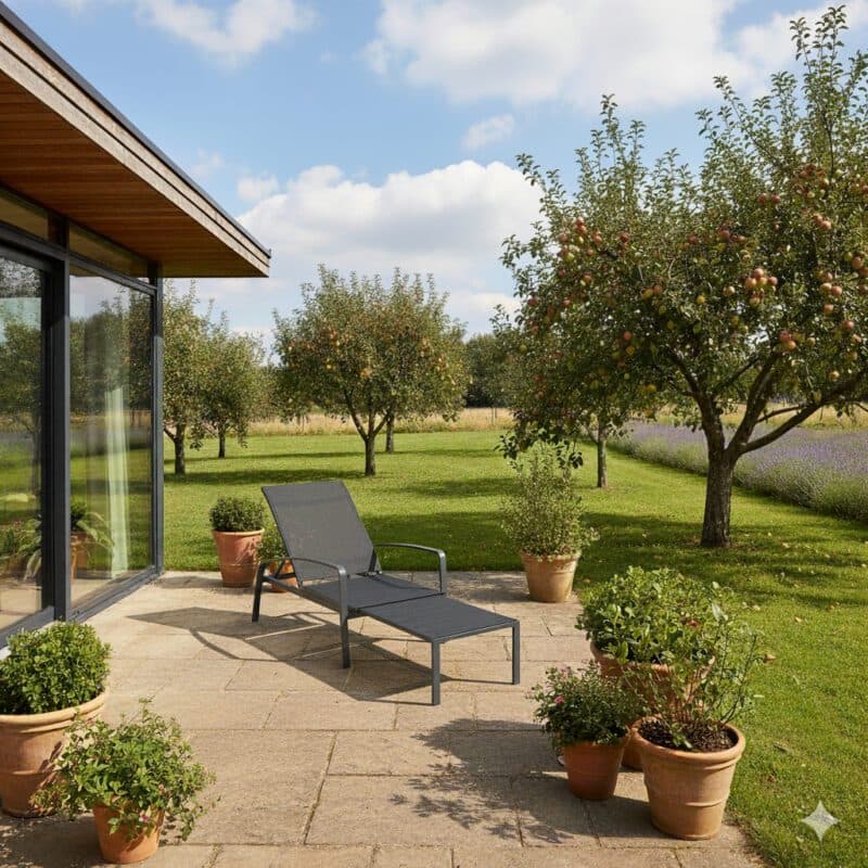 Liadomo "Atessa" Deckchair mit verstellbarer Rückenlehne und ausziehbarem Fußteil, Gestell Aluminium anthrazit, Bespannung Textilen anthrazit (Bild KI-generiert)