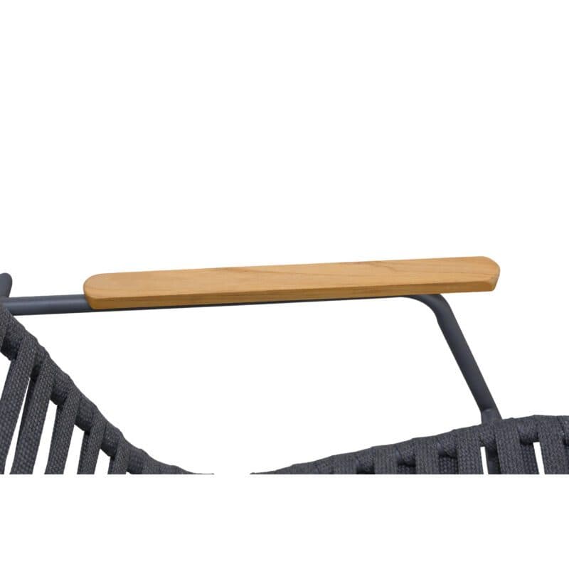 Liadomo "Atina" Loungesessel, Gestell Edelstahl anthrazit, Sitz- und Rückenfläche Rope anthrazit, Armlehne Teakholz, Detail Armlehne