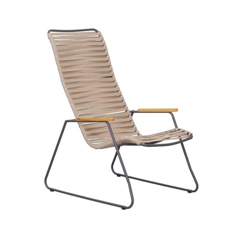 Liadomo "Atina" Loungesessel, Gestell Edelstahl anthrazit, Sitz- und Rückenfläche Rope beige, Armlehne Teakholz
