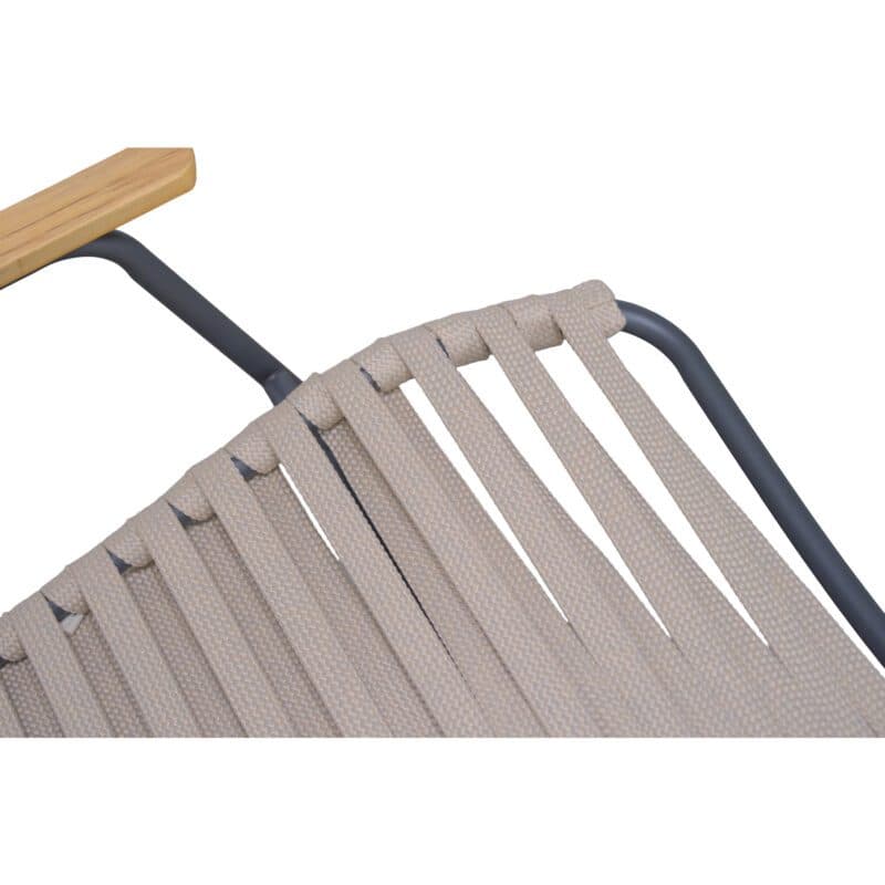 Liadomo "Atina" Loungesessel, Gestell Edelstahl anthrazit, Sitz- und Rückenfläche Rope beige, Armlehne Teakholz, Detail Rope