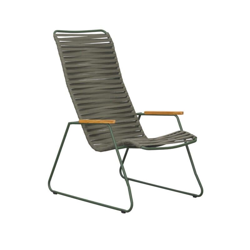 Liadomo "Atina" Loungesessel, Gestell Edelstahl dunkelgrün, Sitz- und Rückenfläche Rope oliv, Armlehne Teakholz