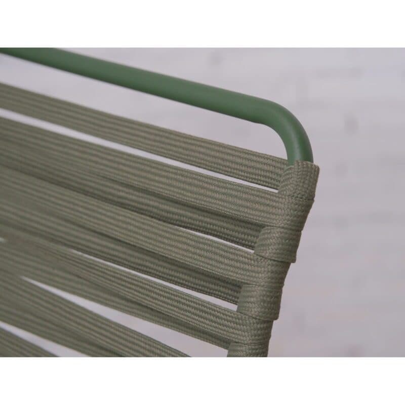 Liadomo "Atina" Loungesessel, Gestell Edelstahl dunkelgrün, Sitz- und Rückenfläche Rope oliv, Armlehne Teakholz, Detail Rope