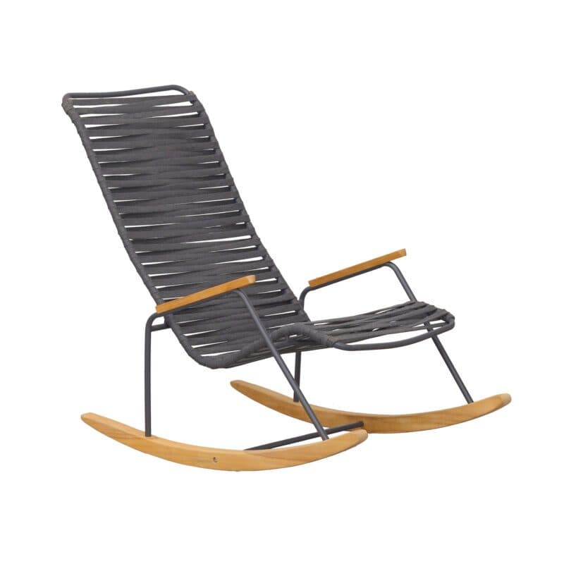 Liadomo "Atina" Schaukelsessel, Gestell Edelstahl anthrazit, Sitz- und Rückenfläche Rope anthrazit, Kufen und Armlehne Teakholz