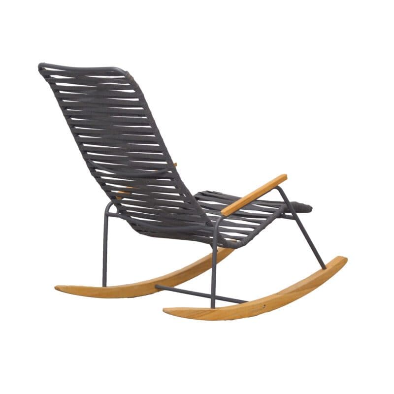 Liadomo "Atina" Schaukelsessel, Gestell Edelstahl anthrazit, Sitz- und Rückenfläche Rope anthrazit, Kufen und Armlehne Teakholz