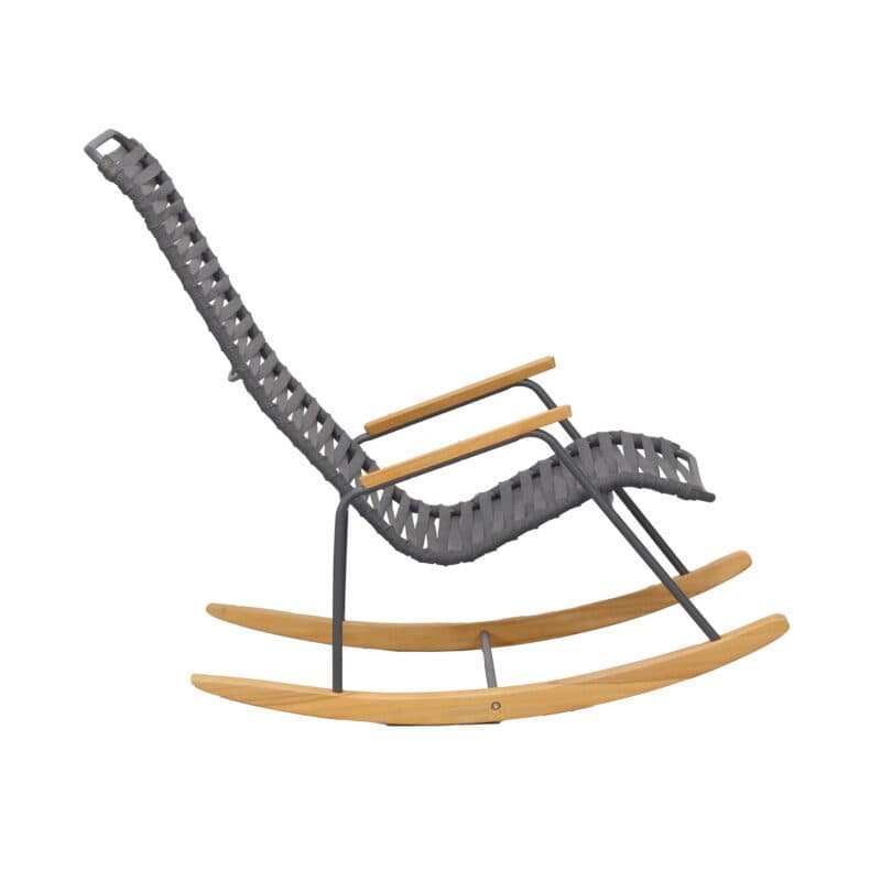 Liadomo "Atina" Schaukelsessel, Gestell Edelstahl anthrazit, Sitz- und Rückenfläche Rope anthrazit, Kufen und Armlehne Teakholz