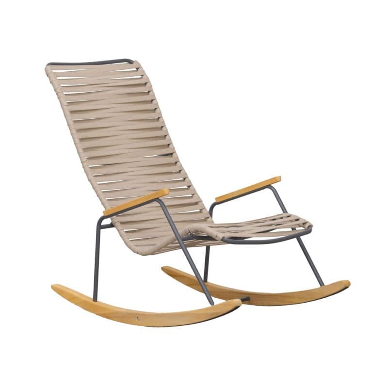 Liadomo "Atina" Schaukelsessel, Gestell Edelstahl anthrazit, Sitz- und Rückenfläche Rope beige, Kufen und Armlehne Teakholz