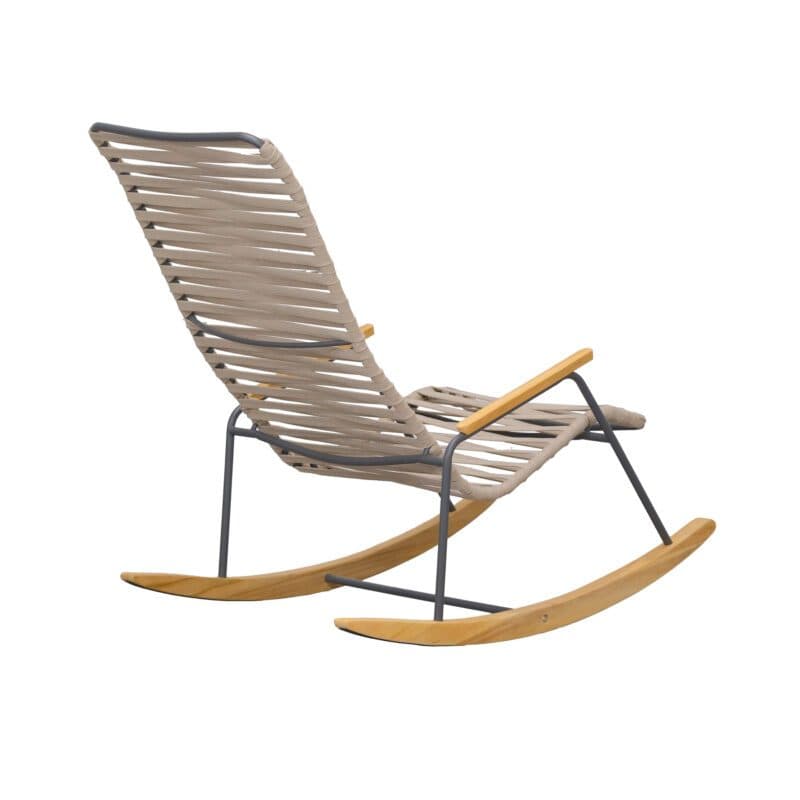 Liadomo "Atina" Schaukelsessel, Gestell Edelstahl anthrazit, Sitz- und Rückenfläche Rope beige, Kufen und Armlehne Teakholz
