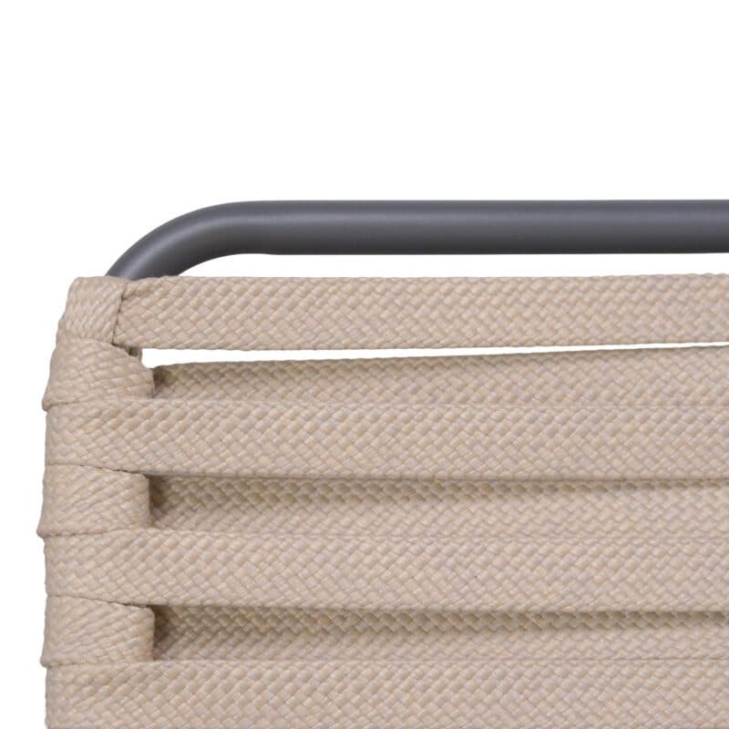 Liadomo "Atina" Schaukelsessel, Gestell Edelstahl anthrazit, Sitz- und Rückenfläche Rope beige, Kufen und Armlehne Teakholz, Detail Rope