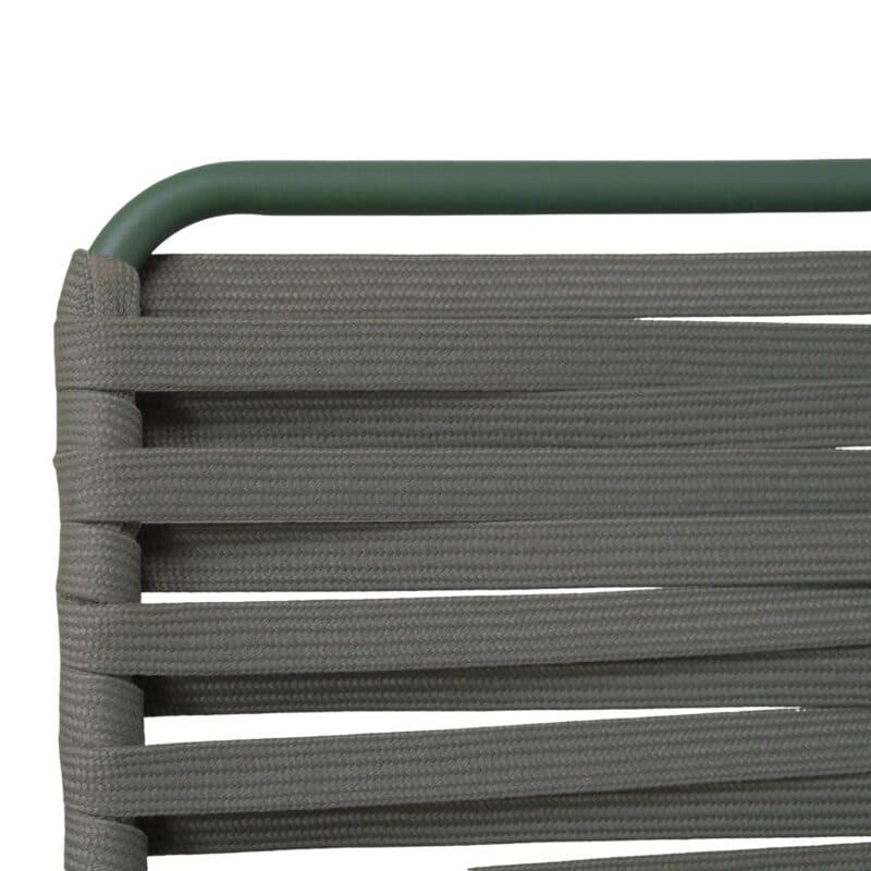 Liadomo "Atina" Schaukelsessel, Gestell Edelstahl dunkelgrün, Sitz- und Rückenfläche Rope oliv, Kufen und Armlehne Teakholz, Detail Rope