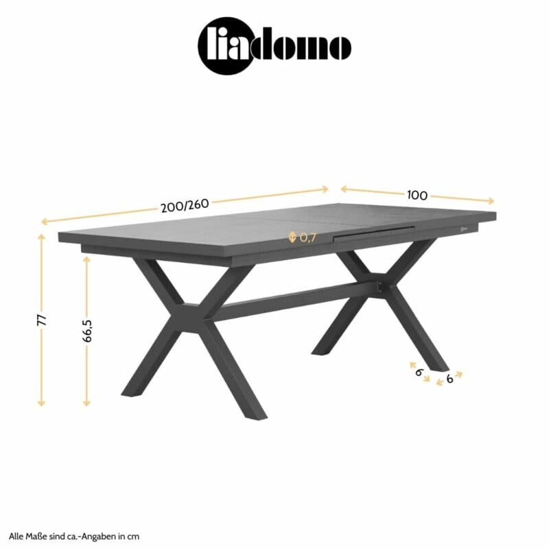 Liadomo "Benevento" Ausziehtisch, Maßangaben