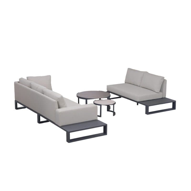 Liadomo “Candela” Loungeset 4-tlg., Gestelle Aluminium anthrazit, Kissen beige, Tischplatten Sinterstein hellgrau & dunkelgrau