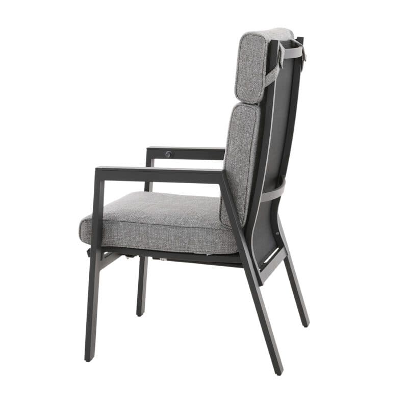 Liadomo "Celano" Diningsessel, Aluminium anthrazit, Polsterbezüge Olefin grau, Stuhlbespannung Textilen, Armlehnen Aluminium anthrazit