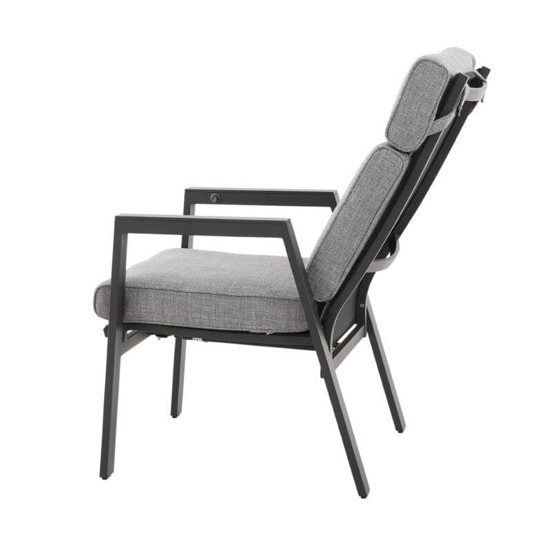 Liadomo "Celano" Diningsessel, Aluminium anthrazit, Polsterbezüge Olefin grau, Stuhlbespannung Textilen, Armlehnen Aluminium anthrazit