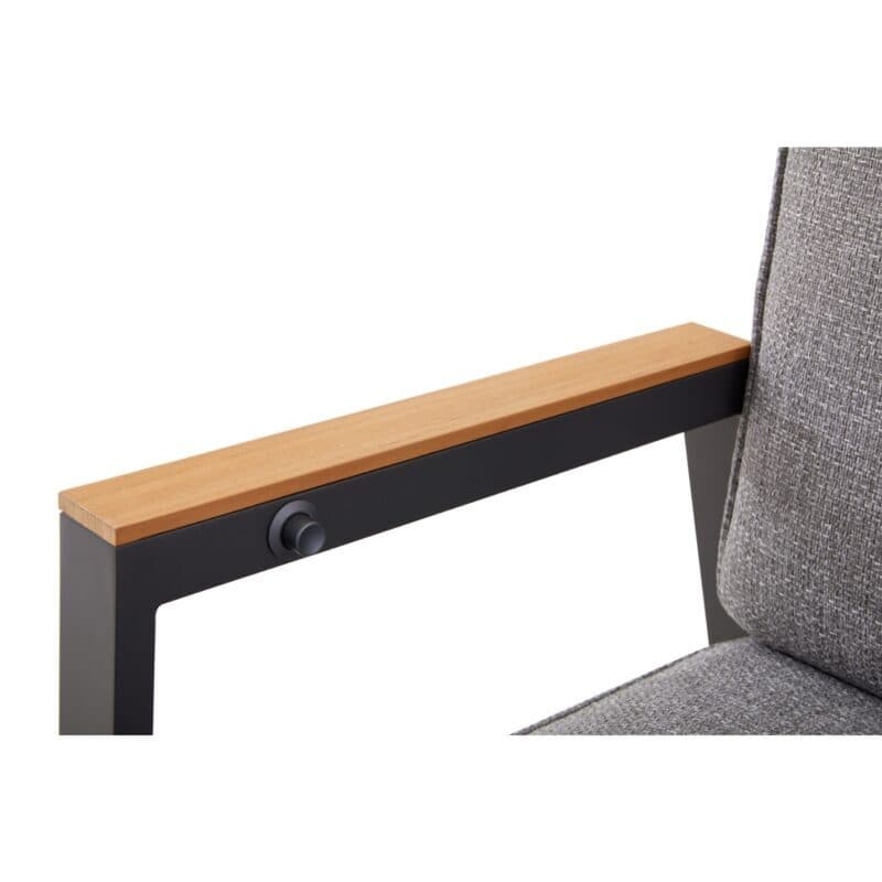 Liadomo "Celano" Diningsessel, Aluminium anthrazit, Polster Olefin grau, Armlehnen Teak, Verstellknopf