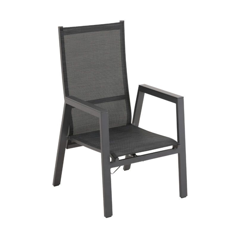 Liadomo "Celano" Diningsessel, Aluminium anthrazit, Polsterbezüge Olefin grau, Stuhlbespannung Textilen, Armlehnen Aluminium anthrazit