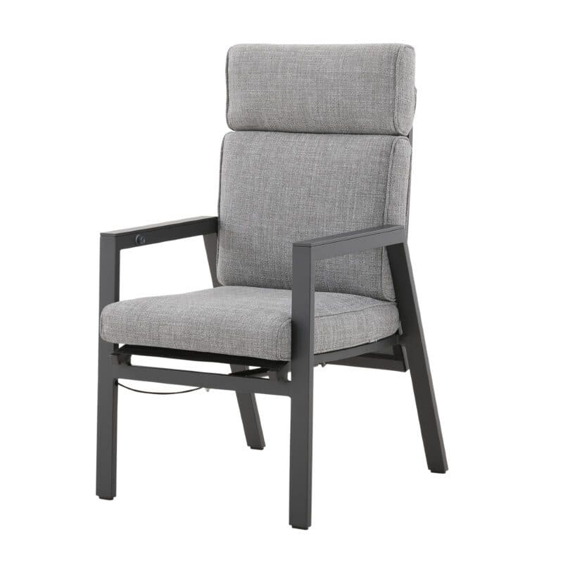 Liadomo "Celano" Diningsessel, Aluminium anthrazit, Polsterbezüge Olefin grau, Stuhlbespannung Textilen, Armlehnen Aluminium anthrazit