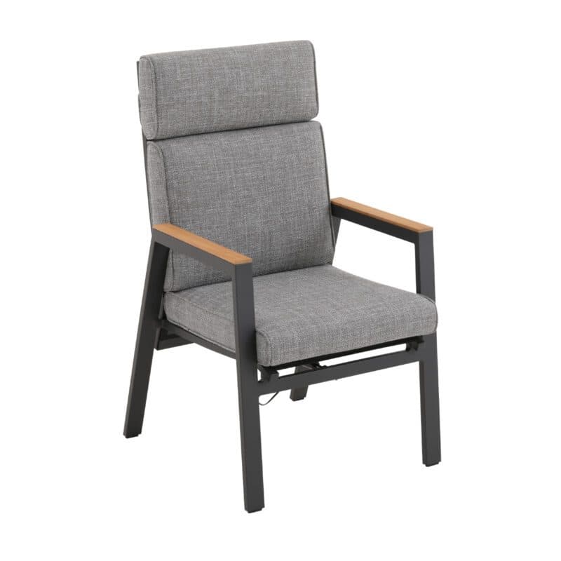 Liadomo "Celano" Diningsessel, Aluminium anthrazit, Polster Olefin grau, Stuhlbespannung Textilen, Armlehnen Teak