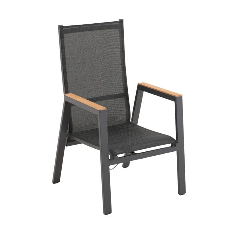 Liadomo "Celano" Diningsessel, Aluminium anthrazit, Polsterbezüge Olefin grau, Stuhlbespannung Textilen, Armlehnen Teak