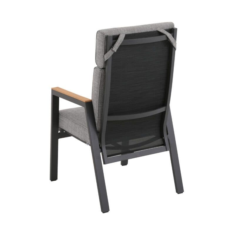 Liadomo "Celano" Diningsessel, Aluminium anthrazit, Polster Olefin grau, Stuhlbespannung Textilen, Armlehnen Teak