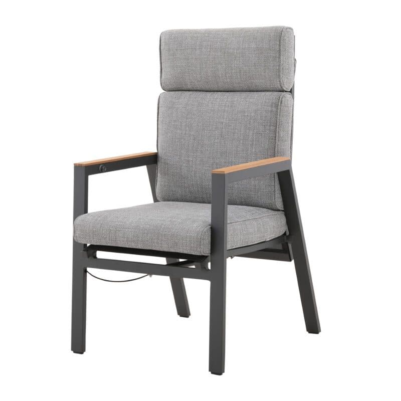 Liadomo "Celano" Diningsessel, Aluminium anthrazit, Polster Olefin grau, Stuhlbespannung Textilen, Armlehnen Teak