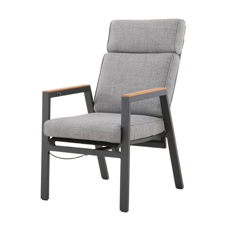 Liadomo "Celano" Diningsessel, Aluminium anthrazit, Polster Olefin grau, Stuhlbespannung Textilen, Armlehnen Teak