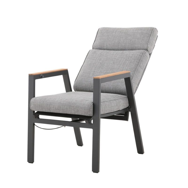 Liadomo "Celano" Diningsessel, Aluminium anthrazit, Polster Olefin grau, Stuhlbespannung Textilen, Armlehnen Teak