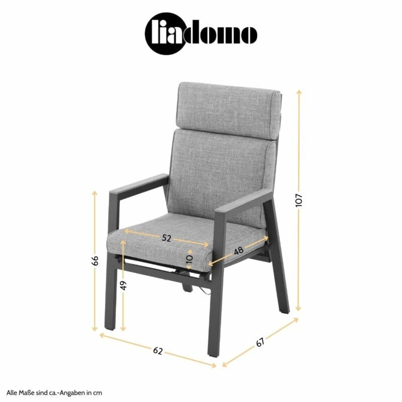 Liadomo "Celano" Diningsessel, Maßangaben