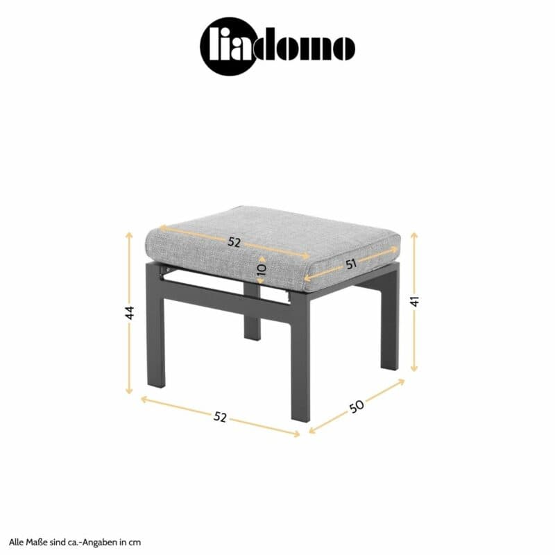 Liadomo "Celano" Gartenhocker, Maßangaben