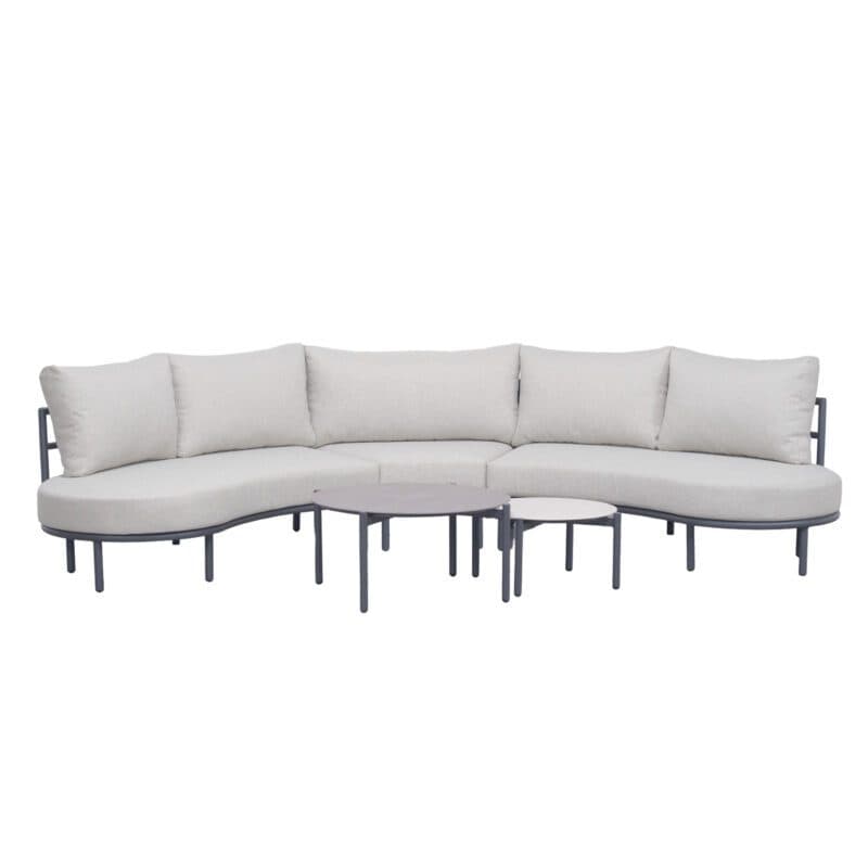 Liadomo “Celano” Loungeset, Gestelle Aluminium anthrazit, Polster beige, Tischplatten Sinterstein hellgrau & dunkelgrau