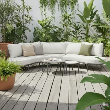 Liadomo "Celano" Loungeset, Gestell Aluminium anthrazit, Polster beige, Tischplatten Sinterstein (Bild KI-generiert)