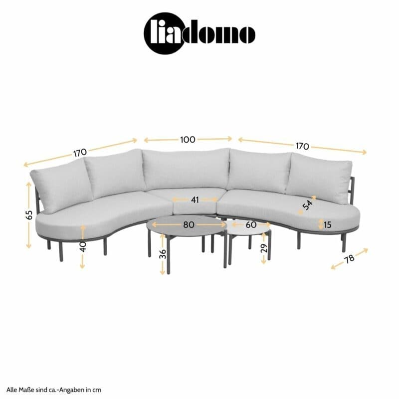 Liadomo "Celano" Loungeset, Maßangaben