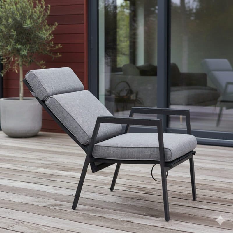 Liadomo "Celano" Diningsessel, Aluminium anthrazit, Polster Olefin grau, Armlehnen Aluminium (Bild KI-generiert)